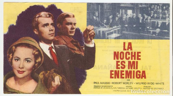 Folhetos de m&atilde;o de filmes antigos de cinema: LA NOCHE ES M&Iacute; ENEMIGA - OLIVIA DE HAVILLAND, DIRK BOGARDE, PAUL MASSIE - CINE BARTRINA