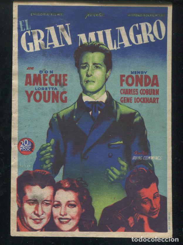 Cine: PROGRAMA SOLIG&Oacute; - EL GRAN MILAGRO-IRVING CUMMINGS-HENRY FONDA-DON AMECHE CON PUBLICIDAD
