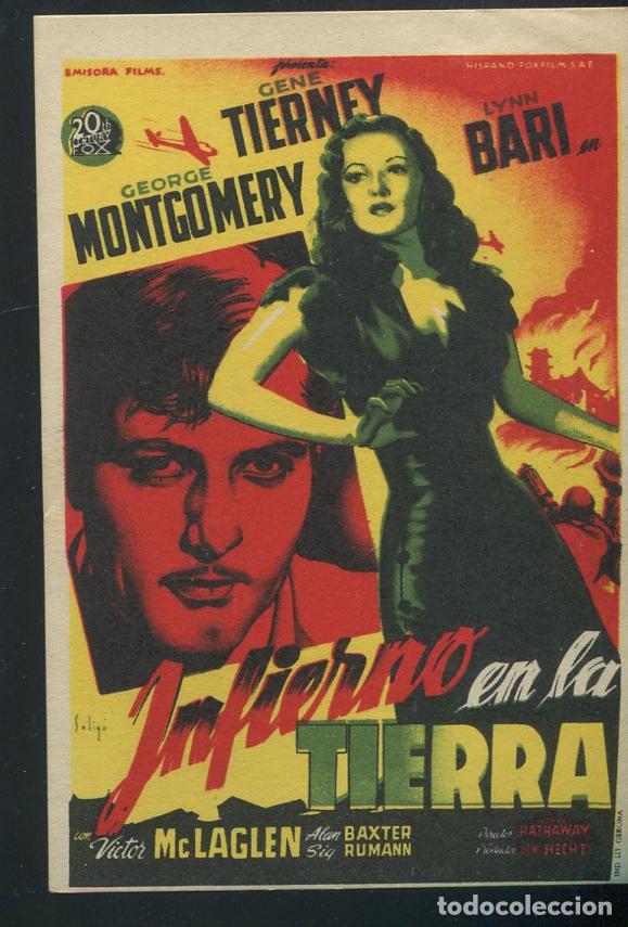 Cine: PROGRAMA SOLIG&Oacute; INFIERNO EN LA TIERRA - GENE TIERNEY - GEORGE MONTGOMERY