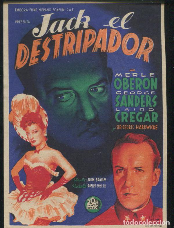 Cine: PROGRAMA SOLIG&Oacute; JACK EL DESTRIPADOR (Merle Oberon - George Sanders - Laird Cregar) CON PUBLICIDAD