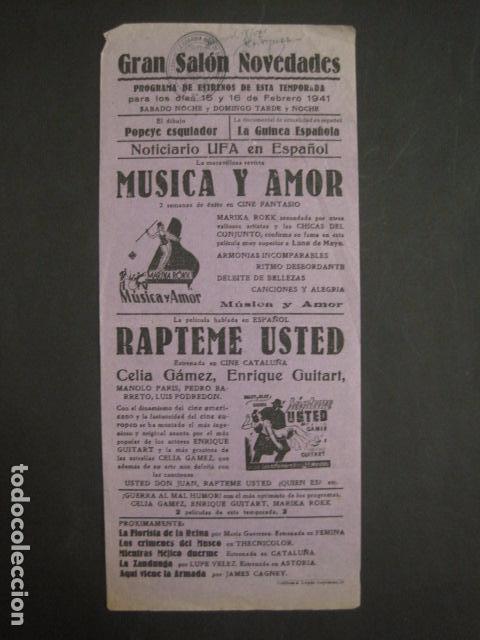 Cinema: MUSICA Y AMOR - RAPTEME USTED - SALON NOVEDADES - A&Ntilde;O 1941 - VER FOTOS Y MEDIDAS - ( C-3026)