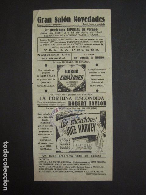  Foglietti di film di film antichi di cinema: ERROR DE CORAZONES-VACACIONES JUEZ HARVEY-SALON NOVEDADES-A&Ntilde;O 1941-VER FOTOS Y MEDIDAS - ( C-3029)
