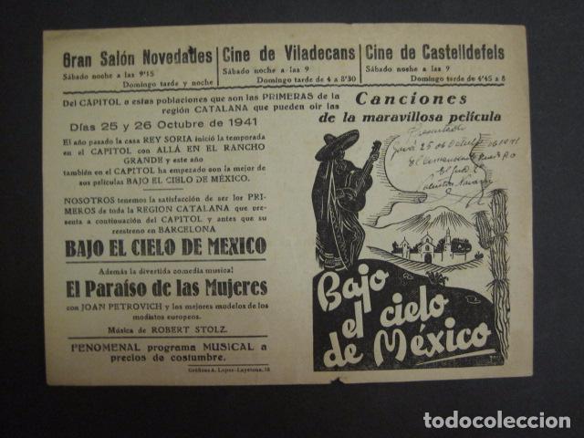  Foglietti di film di film antichi di cinema: BAJO EL CIELO DE MEXICO  -SALON NOVEDADES-A&Ntilde;O 1941-VER FOTOS Y MEDIDAS - ( C-3031)