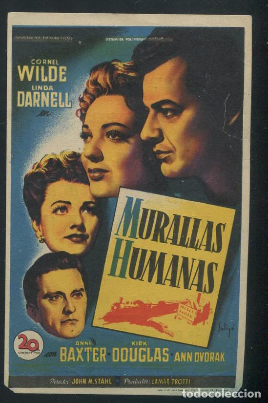 Cine: PROGRAMA SOLIGO - MURALLAS HUMANAS.CORNEL WILDE,LINDA DARNELL.ANNE BAXTER,KIRK  - Con publicidad