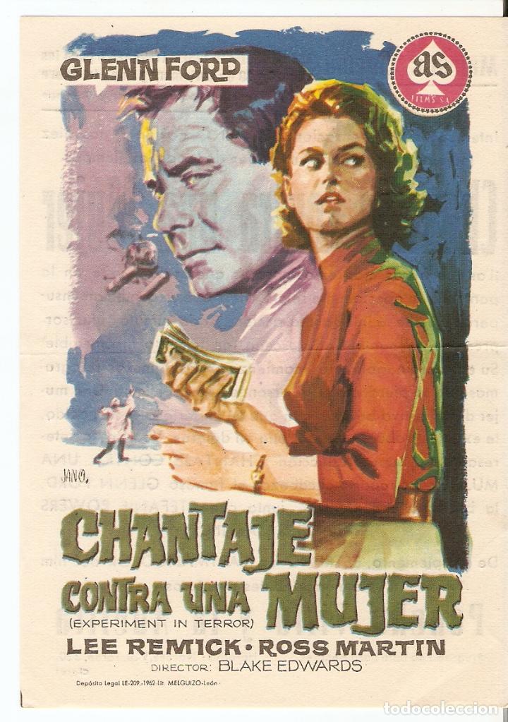 Folhetos de m&atilde;o de filmes antigos de cinema: CHANTAJE CONTRA UNA MUJER - GLENN FORD, LEE REMICK - BLAKE EDWARDS - JANO - CINE MAJESTIC CINEMA