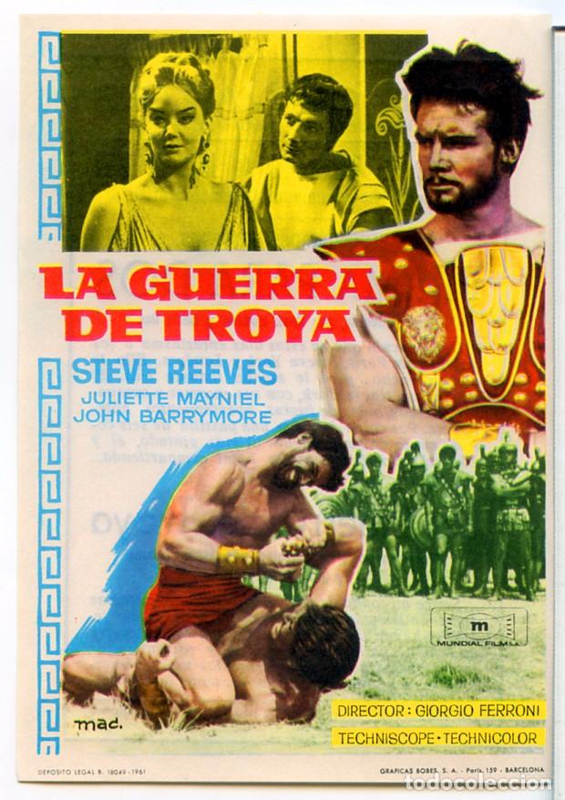 Cinema: LA GUERRA DE TROYA 1961 (FOLLETO DE MANO ORIGINAL CON PUBLICIDAD CINE CERVANTES VILLENA