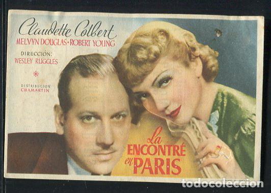 Cine: PROGRAMA La encontr&eacute; en Par&iacute;s - Claudette Colbert, Melvyn Douglas - con publicidad - Foto 1