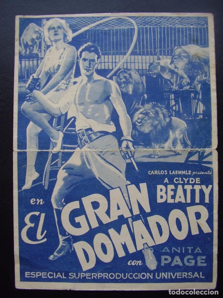 Kino: EL GRAN DOMADOR, CLYDE BEATTY, ANITA PAGE, TEATRO PRINCIPAL, 1934