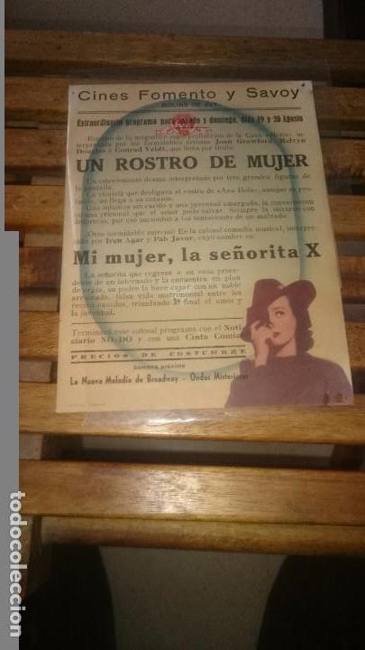 Cine: programa de cine doble un rostro de mujer con publicidad - Foto 2