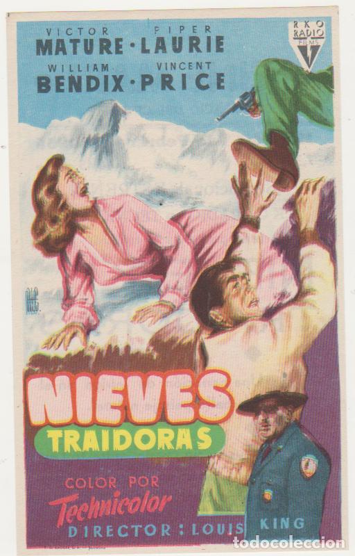 Folhetos de m&atilde;o de filmes antigos de cinema: Nieves TRaidoras. Sencillo de RKO Radio.  Cine Mari - Le&oacute;n  1955.