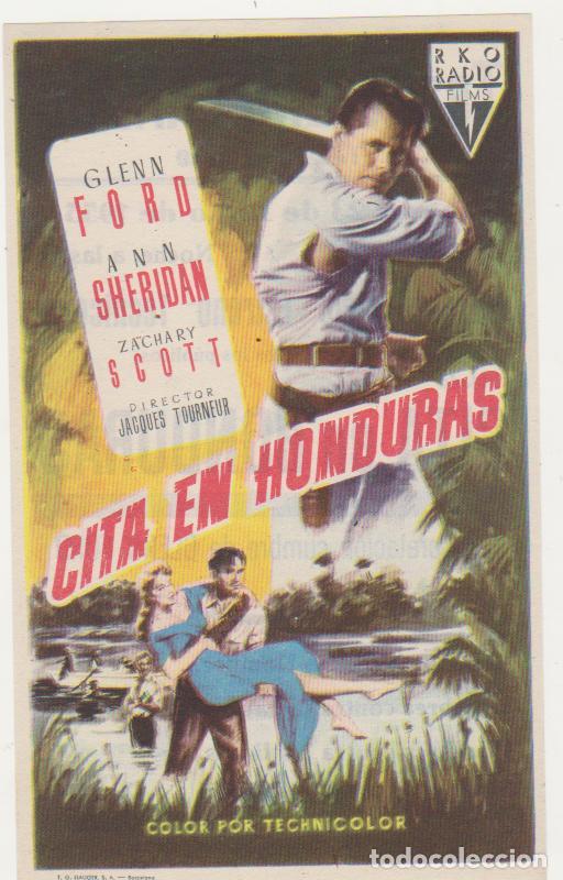 Folhetos de m&atilde;o de filmes antigos de cinema: Cita en Honduras. Sencillo de RKO Radio. Teatro Emperador - Le&oacute;n  1955.