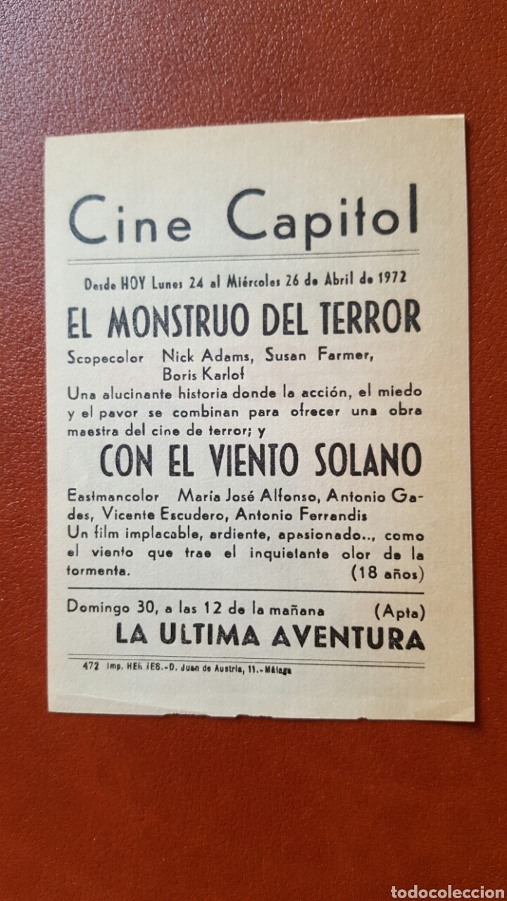 Cine: FOLLETO O PROGRAMA DE MANO DEL CINE CAPITOL. MALAGA - Foto 2