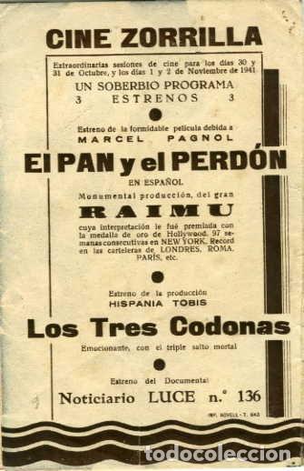 Cine: EL PAN Y EL PERDON. PROGRAMA DOBLE. CINE ZORRILLA. - Foto 3