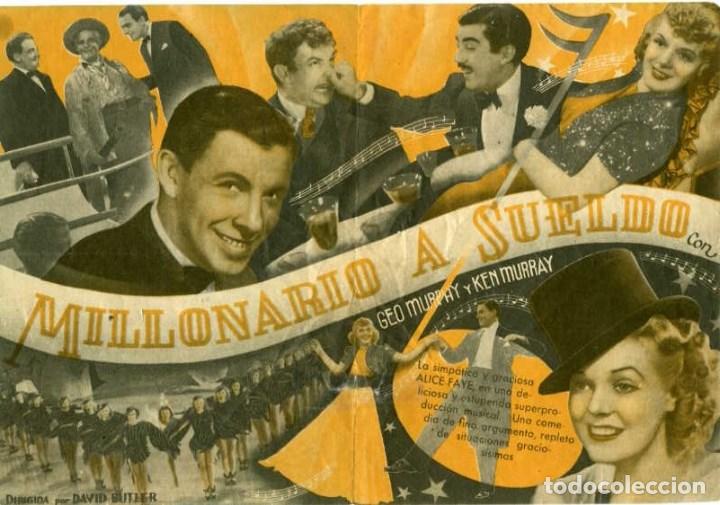 Cine: MILLONARIO A SUELDO. PROGRAMA DOBLE. REVERSO SIN IMPRIMIR. ORIGINAL DE EPOCA. - Foto 1