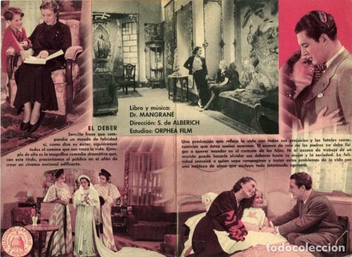 Cine: EL DEBER. PROGRAMA DOBLE. REVERSO SIN IMPRIMIR. ORIGINAL DE EPOCA. - Foto 2