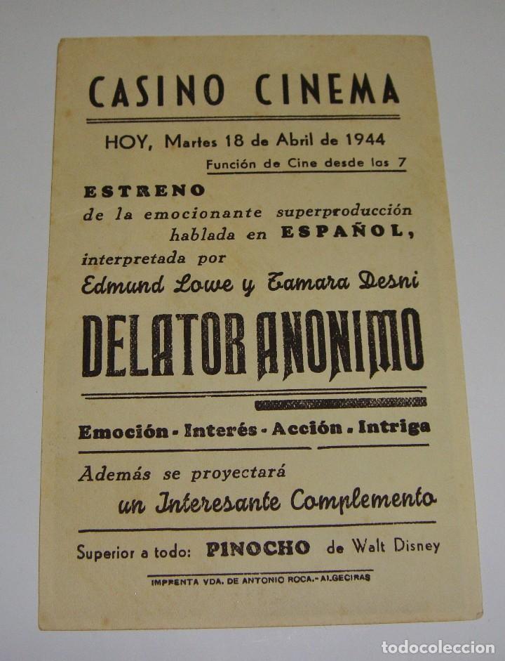 Cine: PROGRAMA DE CINE *DELATOR ANONIMO*. CASINO CINEMA. 1944 - Foto 2