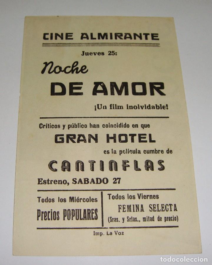 Cine: PROGRAMA DE CINE. NOCHE DE AMOR. CINE ALMIRANTE. - Foto 2