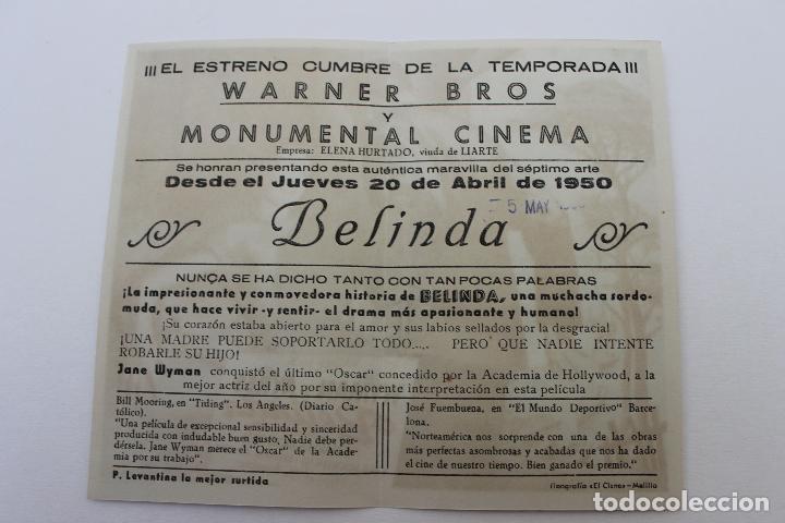 Cine: PROGRAMA DOBLE, BELINDA, MONUMENTAL CINEMA, MELILLA 1950 - Foto 2