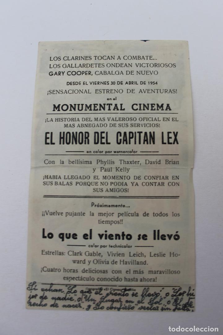 Cine: PROGRAMA EL HONOR DEL CAPITAN LEX, MONUMENTAL CINEMA, MELILLA, 1954 - Foto 2
