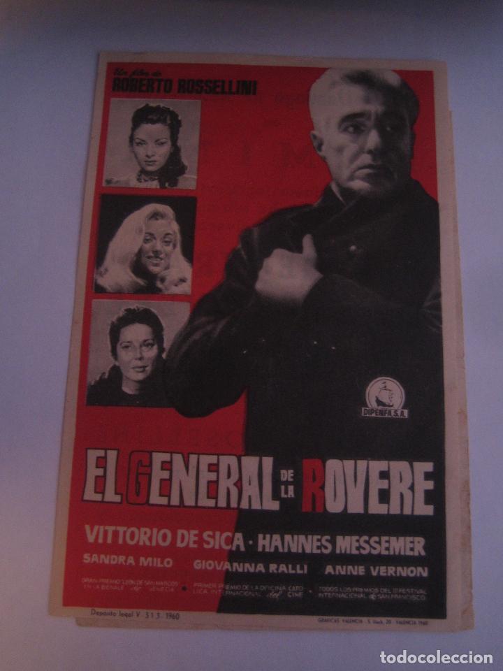 Cine: el general de la rovere rossellini de sica folleto de mano original con cine impreso perfecto estado
