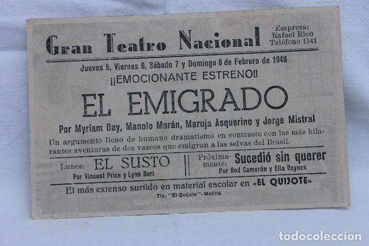 Cine: PROGRAMA EL EMIGRADO, TEATRO NACIONAL, MELILLA, 1948 - Foto 2