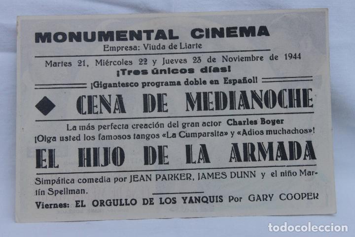 Cine: PROGRAMA CENA DE MEDIA NOCHE, MONUMENTAL CINEMA, 1944 - Foto 2