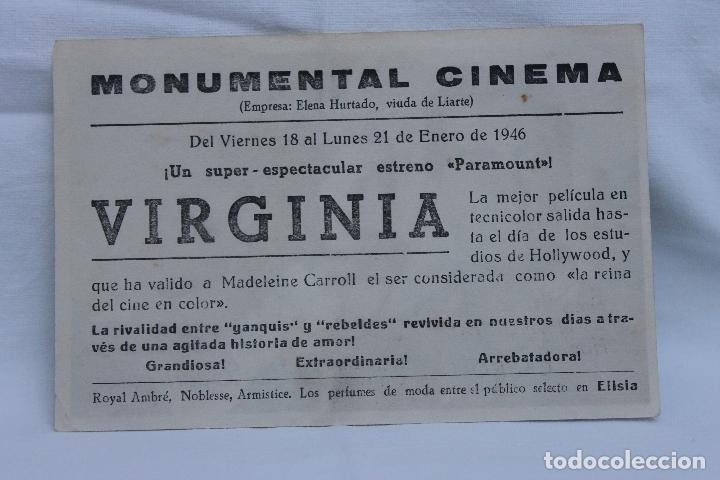 Cine: PROGRAMA VIRGINIA, MONUMENTAL CINEMA, 1946 - Foto 2