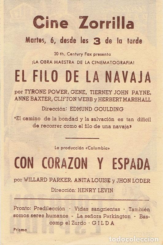 Cine: FOLLETO DE MANO&uml;CON CORAZ&Oacute;N Y ESPADA&uml; - Foto 2