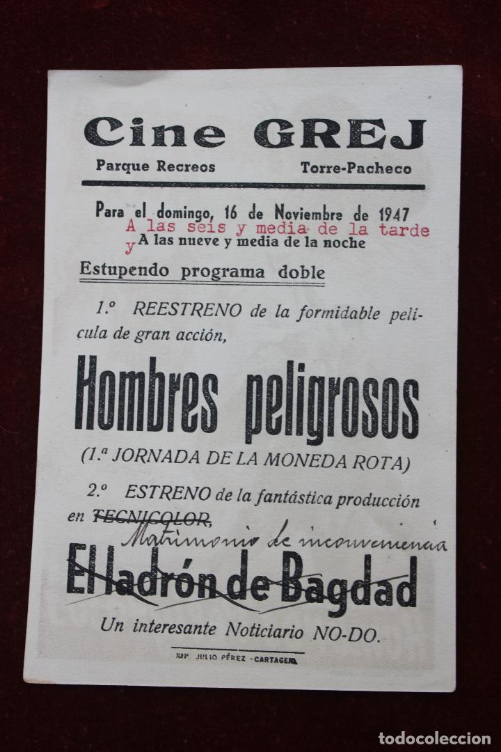 Cine: PROGRAMA LA MONEDA ROTA, CINE GREJ, TORRE PACHECO, 1947, MURCIA - Foto 2