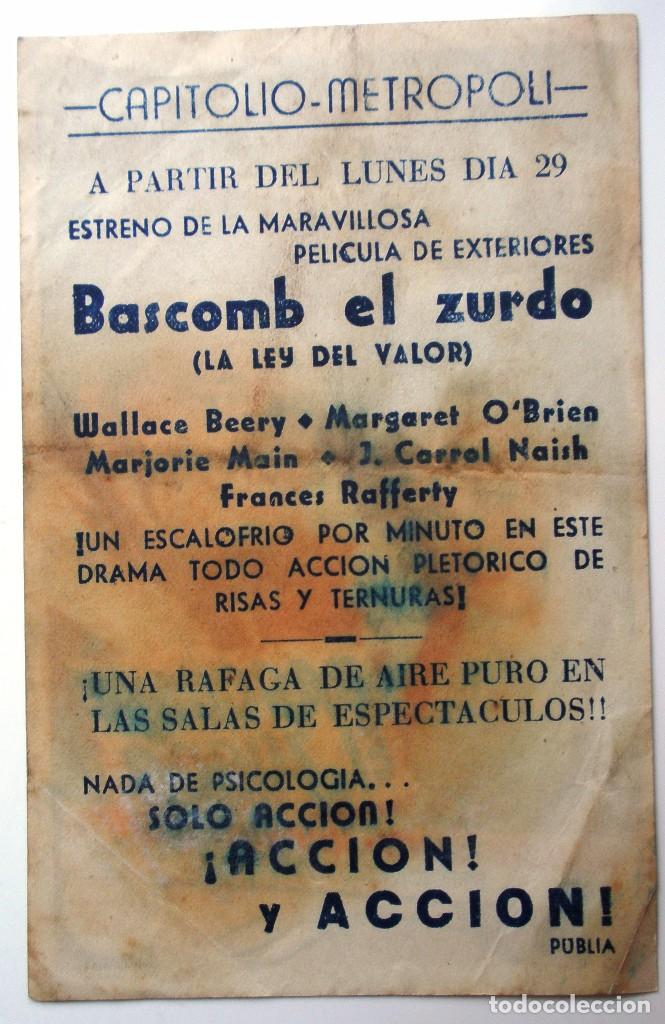 Cine: ES UN PROGRAMA DE MANO BASCOB EL ZURDO  ES UN PROGRAMA DE CINE, DE LOS A&Ntilde;OS 40 - Foto 2