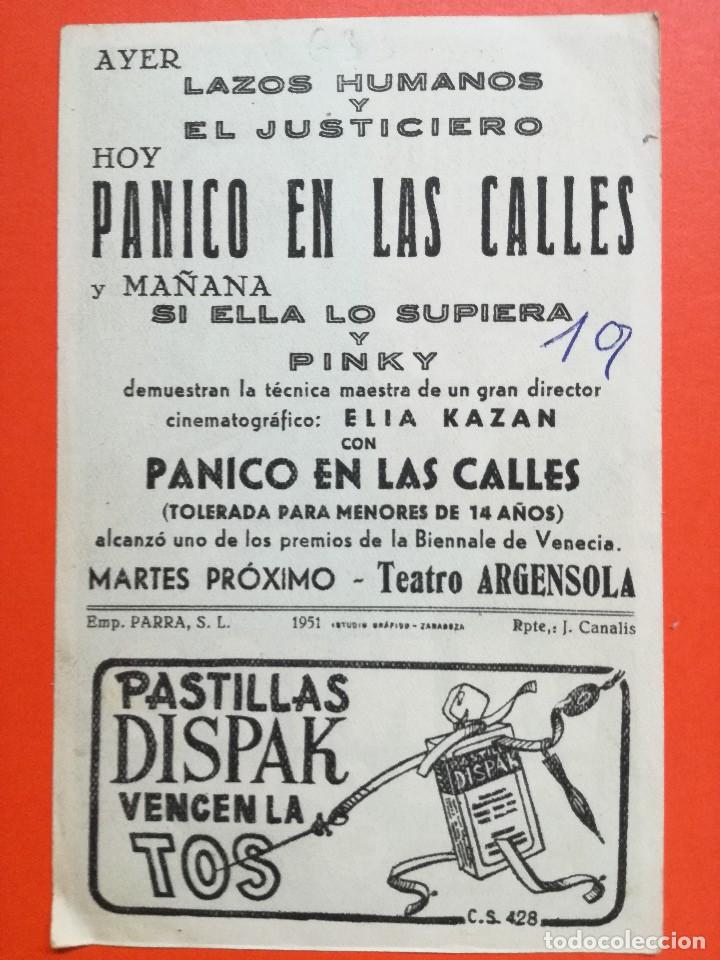 Cine: PROGRAMA DE CINE....PANICO EN LAS CALLES.TEATRO ARGENSOLA. - Foto 2