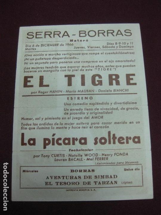 Cine: EL TIGRE. ROGER HANIN. PROGRAMA.DE CINE. CINE BORRAS, MATARO 1966 - Foto 2
