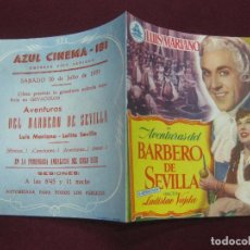 Cine: AVENTURAS DEL BARBERO DE SEVILLA. LUIS MARIANO. PROGRAMA.DE CINE DOBLE, AZUL CINEMA - IBI 1955 