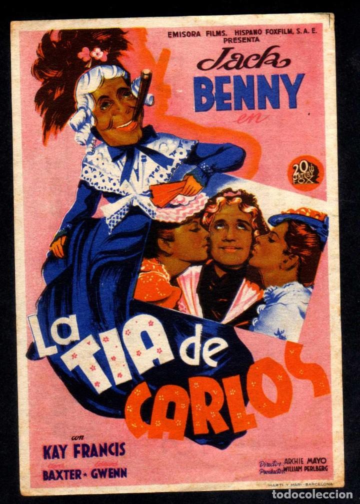 Cine: FOLLETO DE MANO: LA TIA DE CARLOS - JACK BENNY, KAY FRANCIS, GRAN TEATRO NACIONAL 1945 - SOLIGO