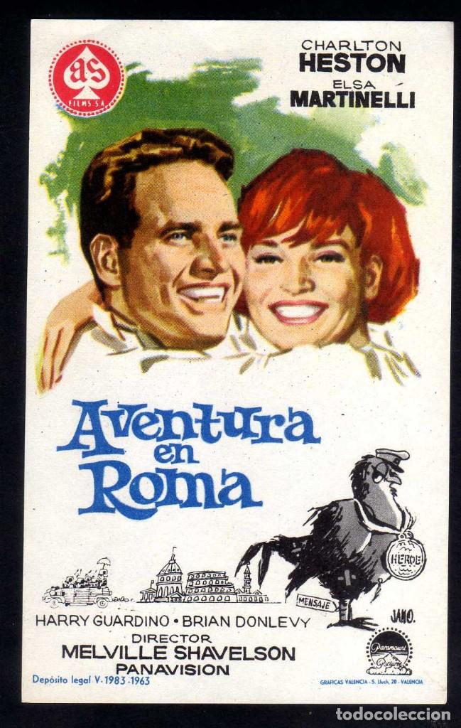 Cine: FOLLETO DE MANO: AVENTURA EN ROMA, CHARLTON HESTON, ELSA MARTINELLI - SIN PUBLICIDAD 1963