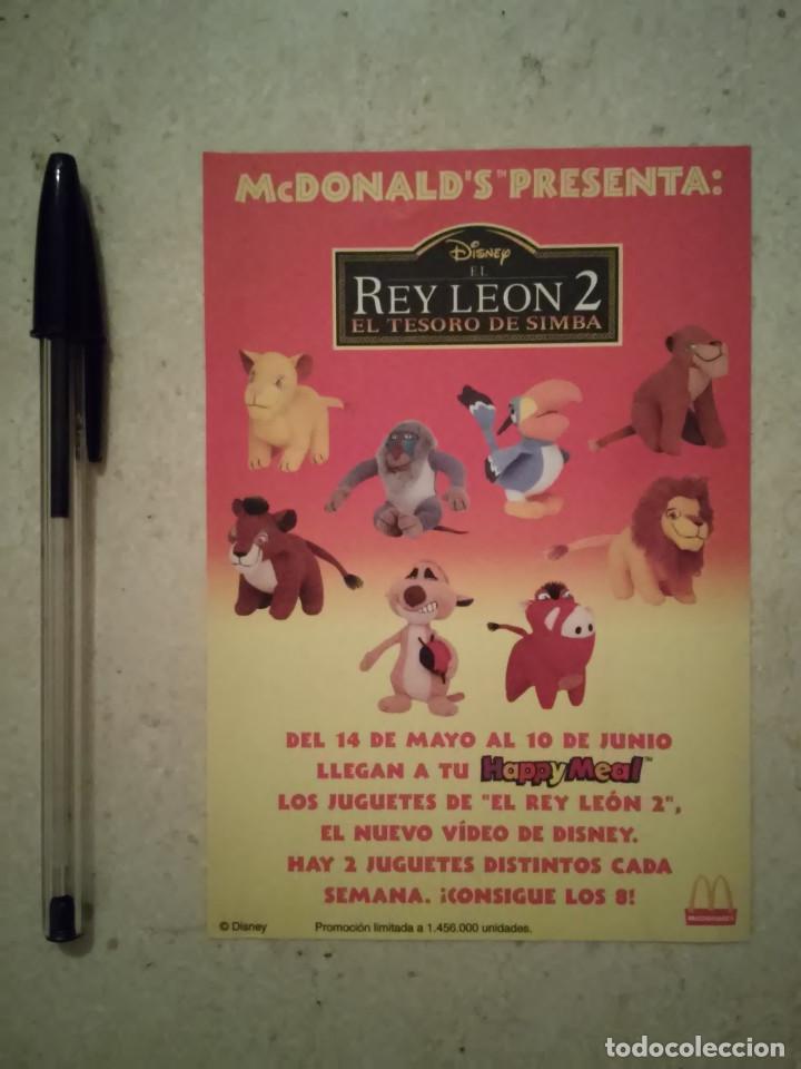Cine: FLYER ORIGINAL PROMOCIONAL -10*15- EL REY LEON 2 - WALT DISNEY - HAPPY MEAL MCDONALD'S