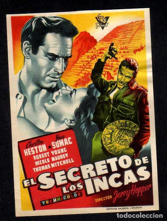 Cine: FOLLETO DE MANO: EL SECRETO DE LOS INCAS, CHARLTON HESTON, SIN PUBLICIDAD