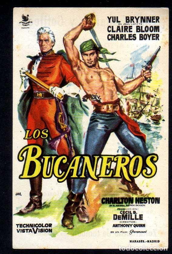 Cine: FOLLETO DE MANO:LOS BUCANEROS, YUL BRYNNER, CHARLES BOYER CHARLTON HESTON -CINE BOHEMIO GALILEO 1961