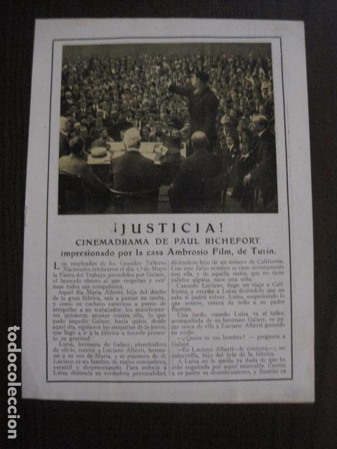  Flyers Publicitaires de films Anciens: JUSTICIA - PAUL RICHEFORT - AMBROSIO FILM -TURIN- VER FOTOS - (C-4026)