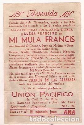 Cine: PROGRAMA CINE MI MULA FRANCIS AVENIDA DONALD OCONNOR  UNIVERSAL - Foto 2
