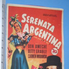 Cine: SERENATA ARGENTINA ( CARMEN MIRANDA) *** ANTIGUO FOLLETO CINE ROMANCE MUSICAL *** AÑO 1940