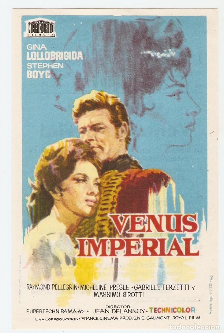 Folhetos de m&atilde;o de filmes antigos de cinema: VENUS IMPERIAL - GINA LOLLOBRIGIDA, STEPHEN BOYD - DIRECTOR JEAN DELANNOY - CINES LICEO Y NAVIA