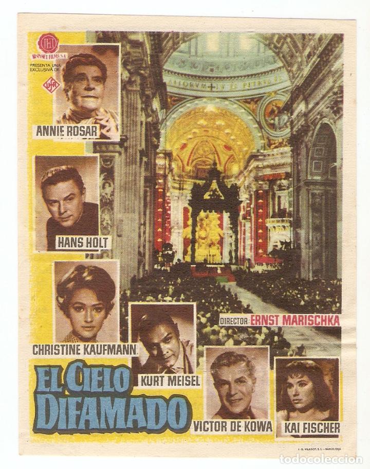 Folhetos de m&atilde;o de filmes antigos de cinema: EL CIELO DIFAMADO - ANNIE ROSAR, HANS HOLT, CHRISTINE KAUFMANN - MAJESTIC CINEMA