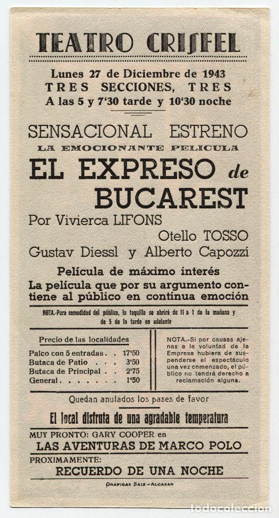 Cine: Folleto de mano de la pel&iacute;cula El Expreso de Bucarest - Foto 2