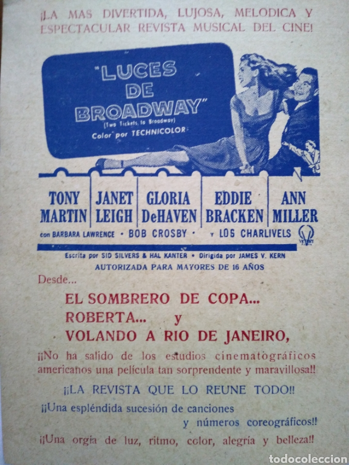 Cine: LUCES DE BROADWAY. FOLLETO DE MANO. - Foto 1