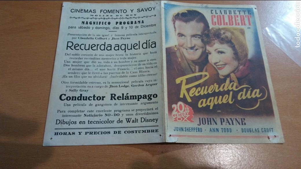 Cine: Programa de cine doble publicidad. Recuerda aquel dia - Foto 1