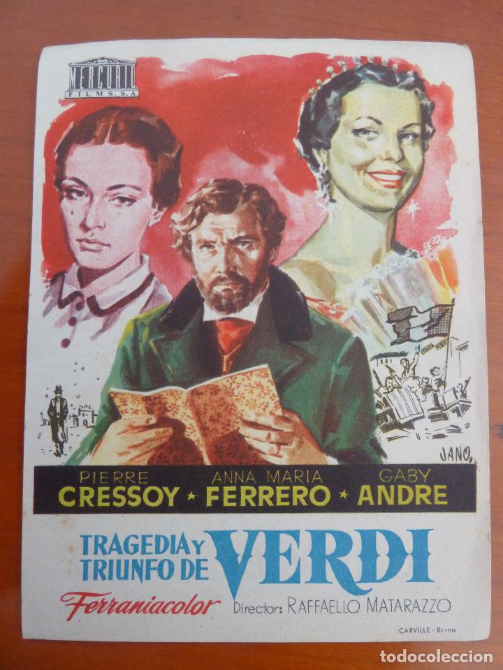 Cine: tragedia y triunfo de verdi folleto de mano original con cine impreso perfecto estado