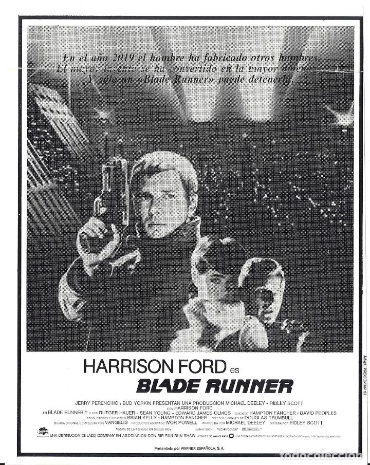 Cine: BLADE RUNNER PROGRAMA CLICHE WARNER HARRISON FORD RIDLEY SCOTT 1 - Foto 1