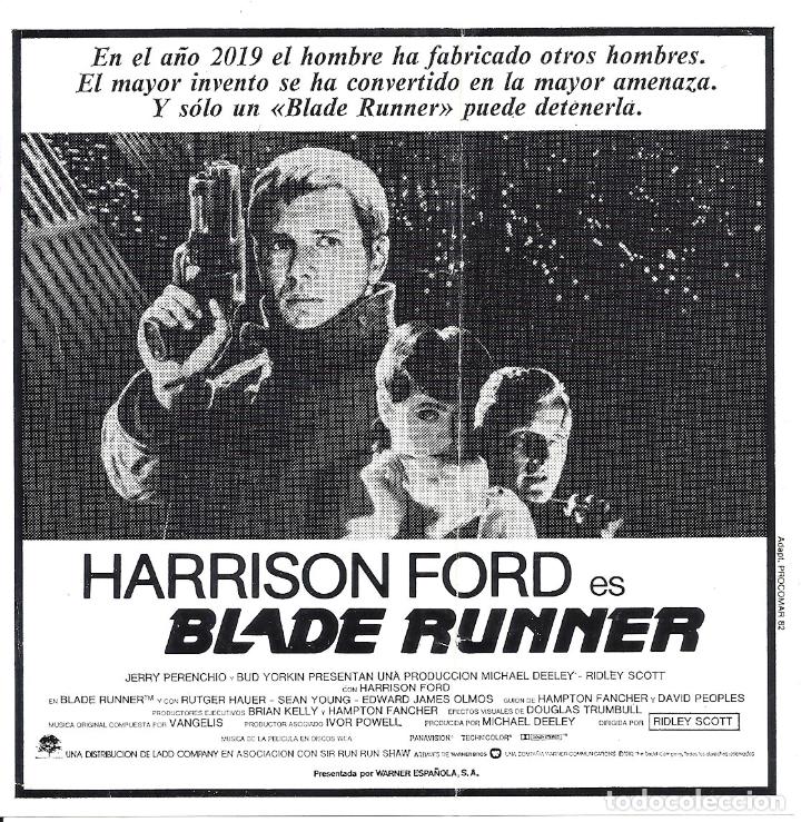 Cine: BLADE RUNNER PROGRAMA CLICHE WARNER HARRISON FORD RIDLEY SCOTT 2 - Foto 1