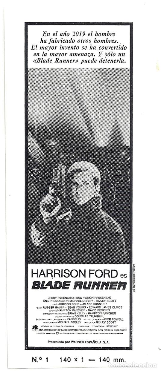 Cine: BLADE RUNNER PROGRAMA CLICHE WARNER HARRISON FORD RIDLEY SCOTT 3 - Foto 1